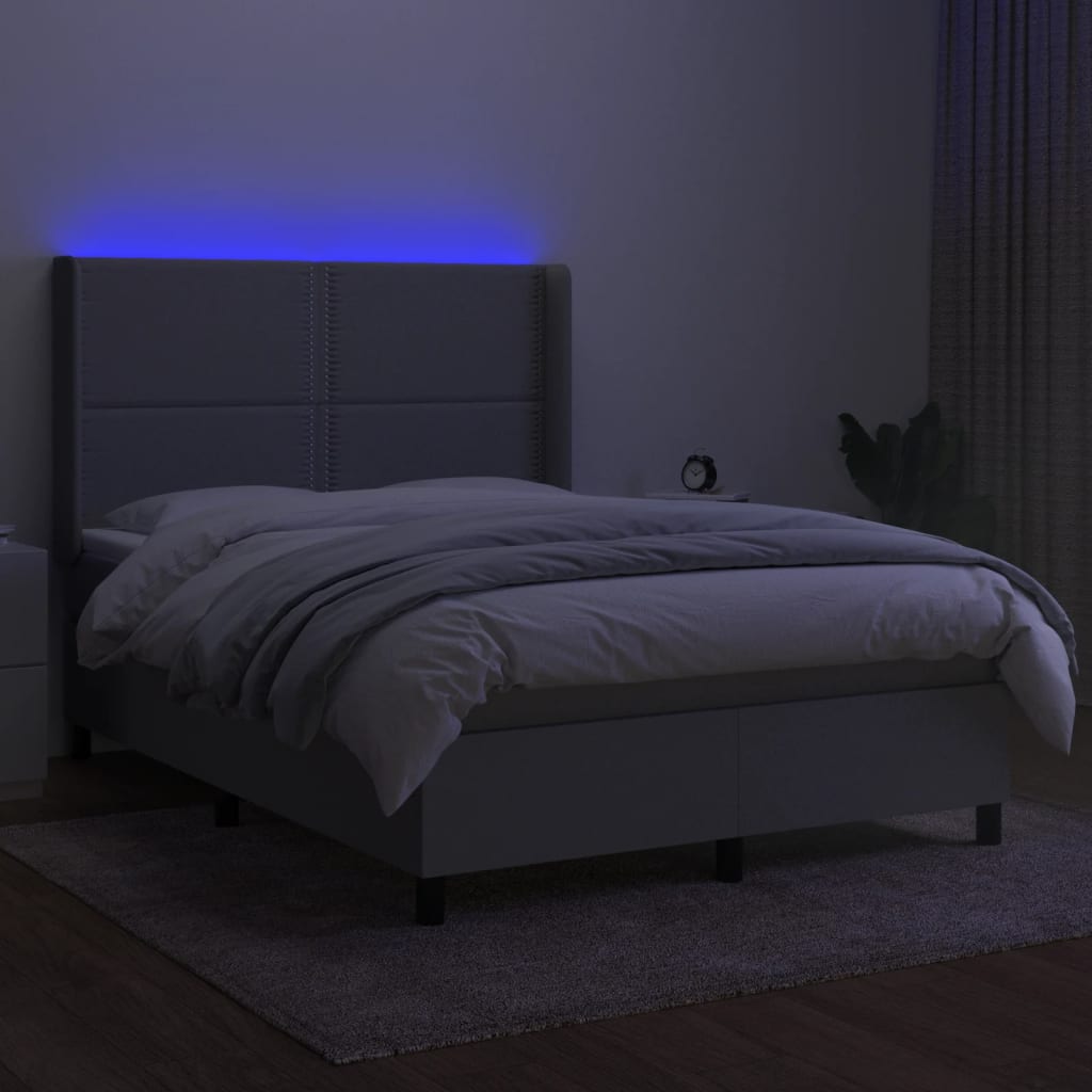 Sommier à lattes de lit matelas LED Gris clair 140x190 cm Tissu