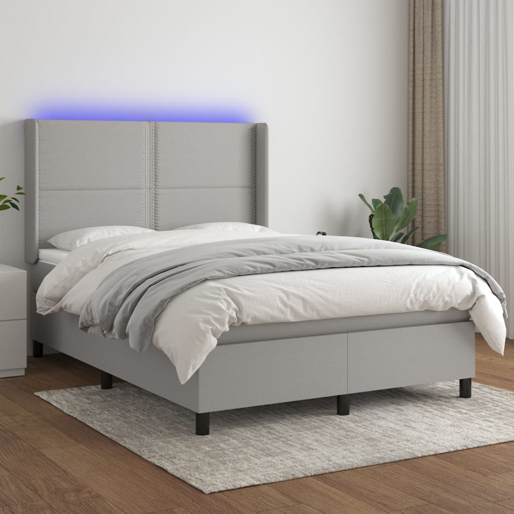 Sommier à lattes de lit matelas LED Gris clair 140x190 cm Tissu