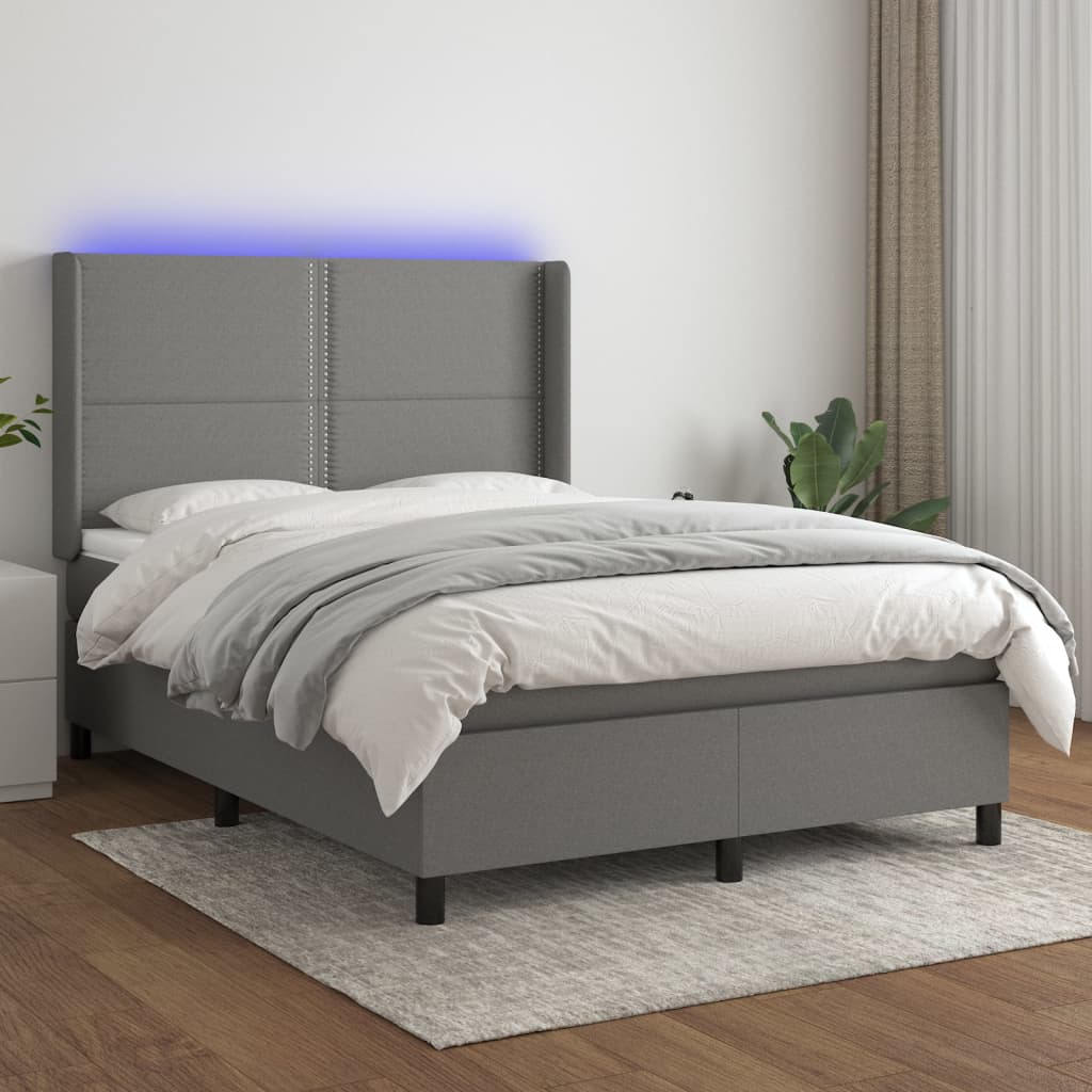 Slatted bed base LED mattress Dark gray 140x190 cm Fabric