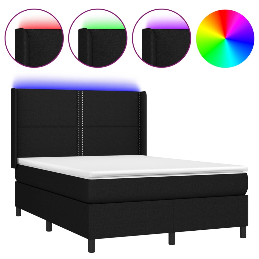 Sommier à lattes de lit matelas LED Noir 140x190 cm Tissu