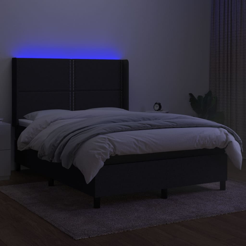 Sommier à lattes de lit matelas LED Noir 140x190 cm Tissu