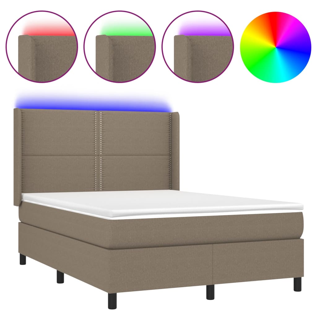 Sommier à lattes de lit matelas LED Taupe 140x200 cm Tissu