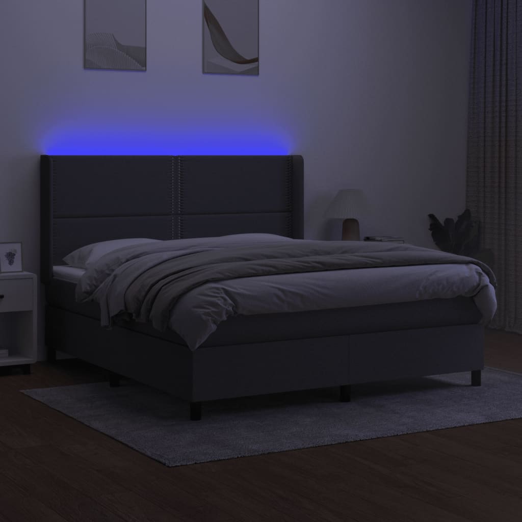 Sommier à lattes de lit matelas LED Gris foncé 160x200 cm Tissu