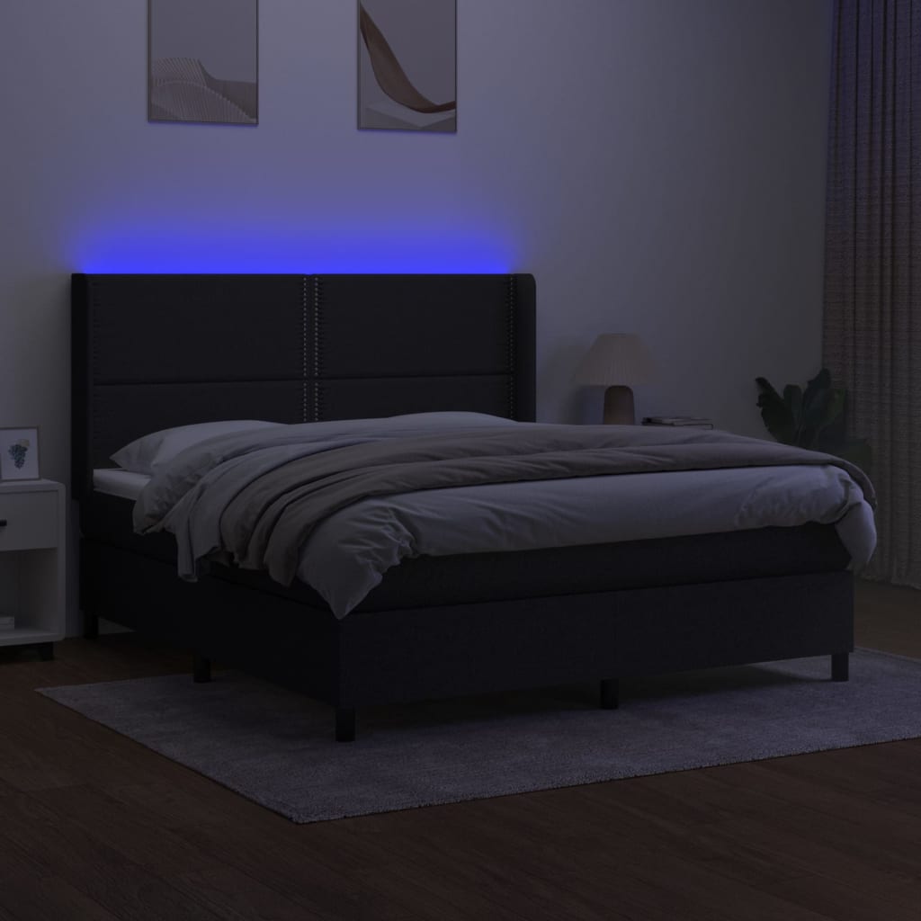 Sommier à lattes de lit matelas LED Noir 160x200 cm Tissu