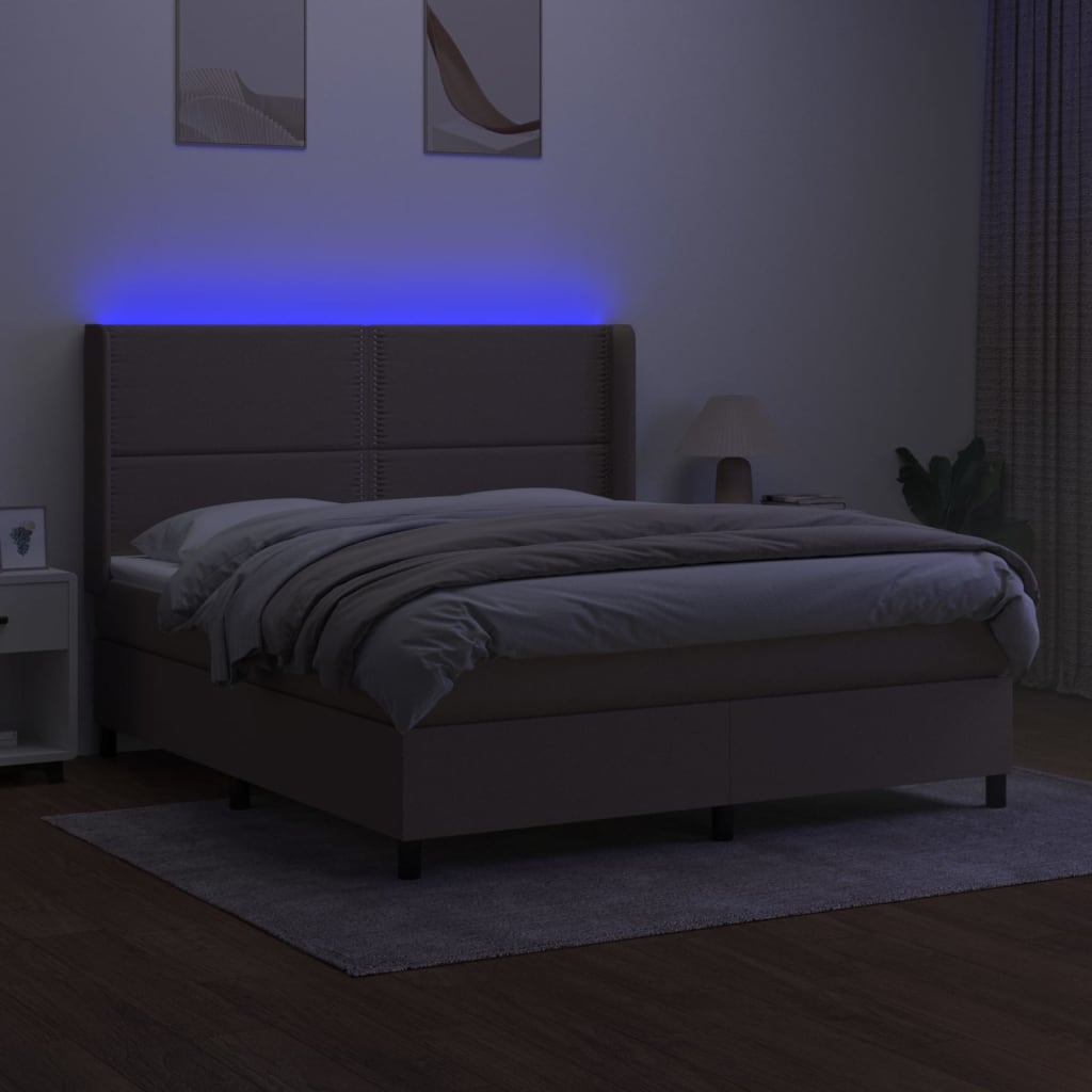 Sommier à lattes de lit matelas LED Taupe 160x200 cm Tissu