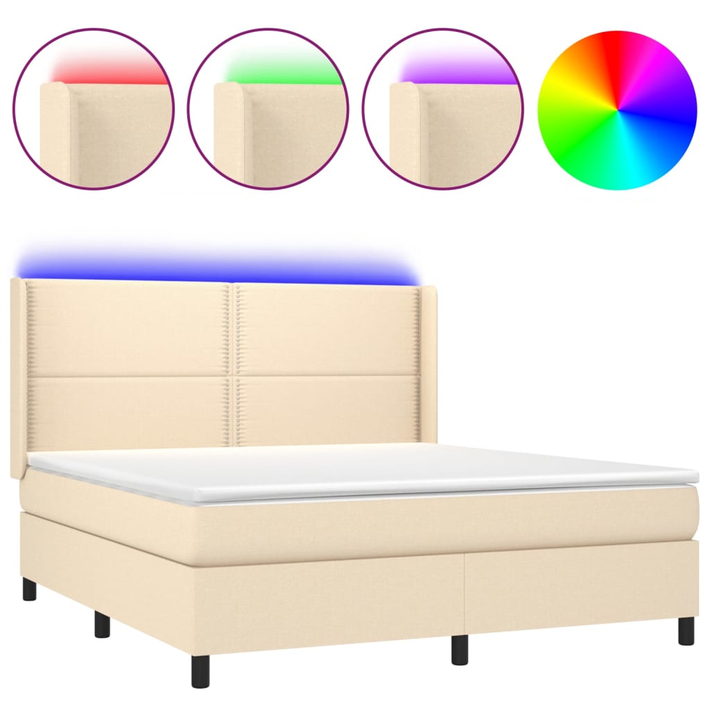 Sommier à lattes de lit matelas LED Crème 160x200 cm Tissu