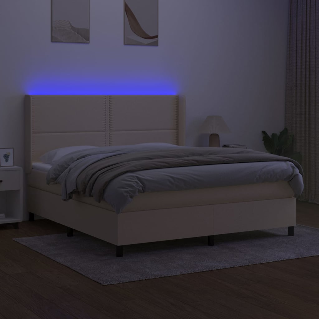 Sommier à lattes de lit matelas LED Crème 160x200 cm Tissu