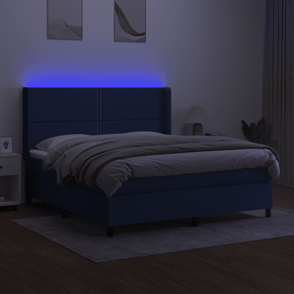 Sommier à lattes de lit matelas LED Bleu 160x200 cm Tissu