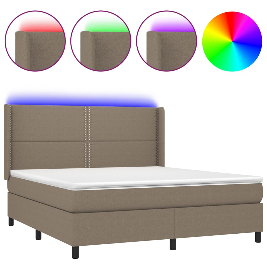 Taupefarbenes LED-Matratzenbett, Lattenrost 180 x 200 cm, Stoff