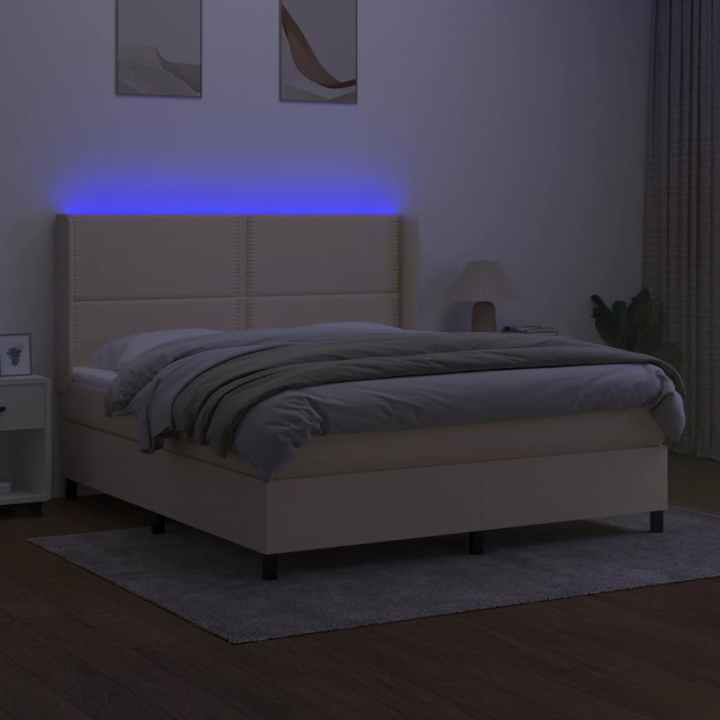 Sommier à lattes de lit matelas LED Crème 180x200 cm Tissu