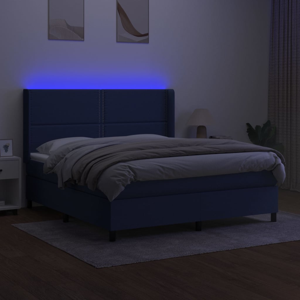 Sommier à lattes de lit matelas LED Bleu 180x200 cm Tissu