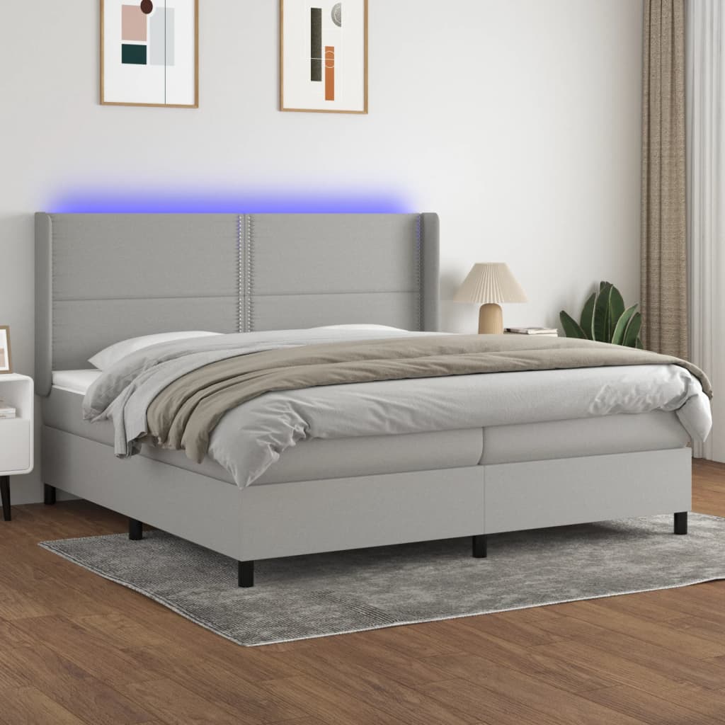 Bed slatted base LED mattress Light gray 200x200 cm Fabric