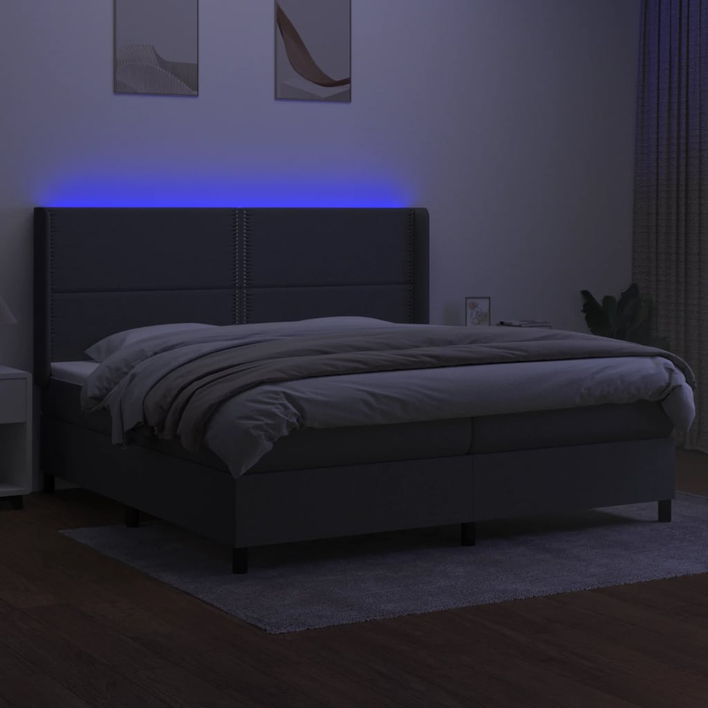 Slatted bed base LED mattress Dark gray 200x200 cm Fabric