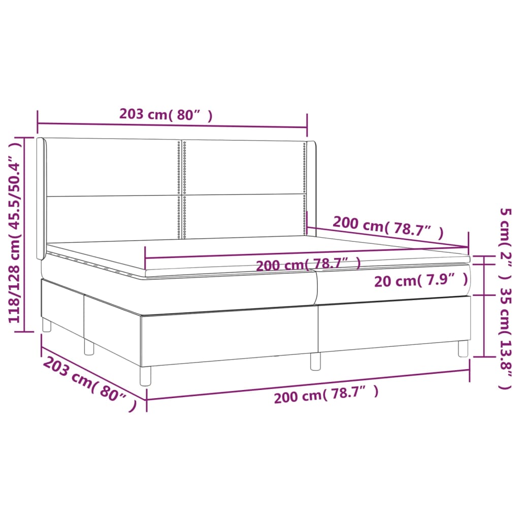 Slatted bed base LED mattress Dark gray 200x200 cm Fabric