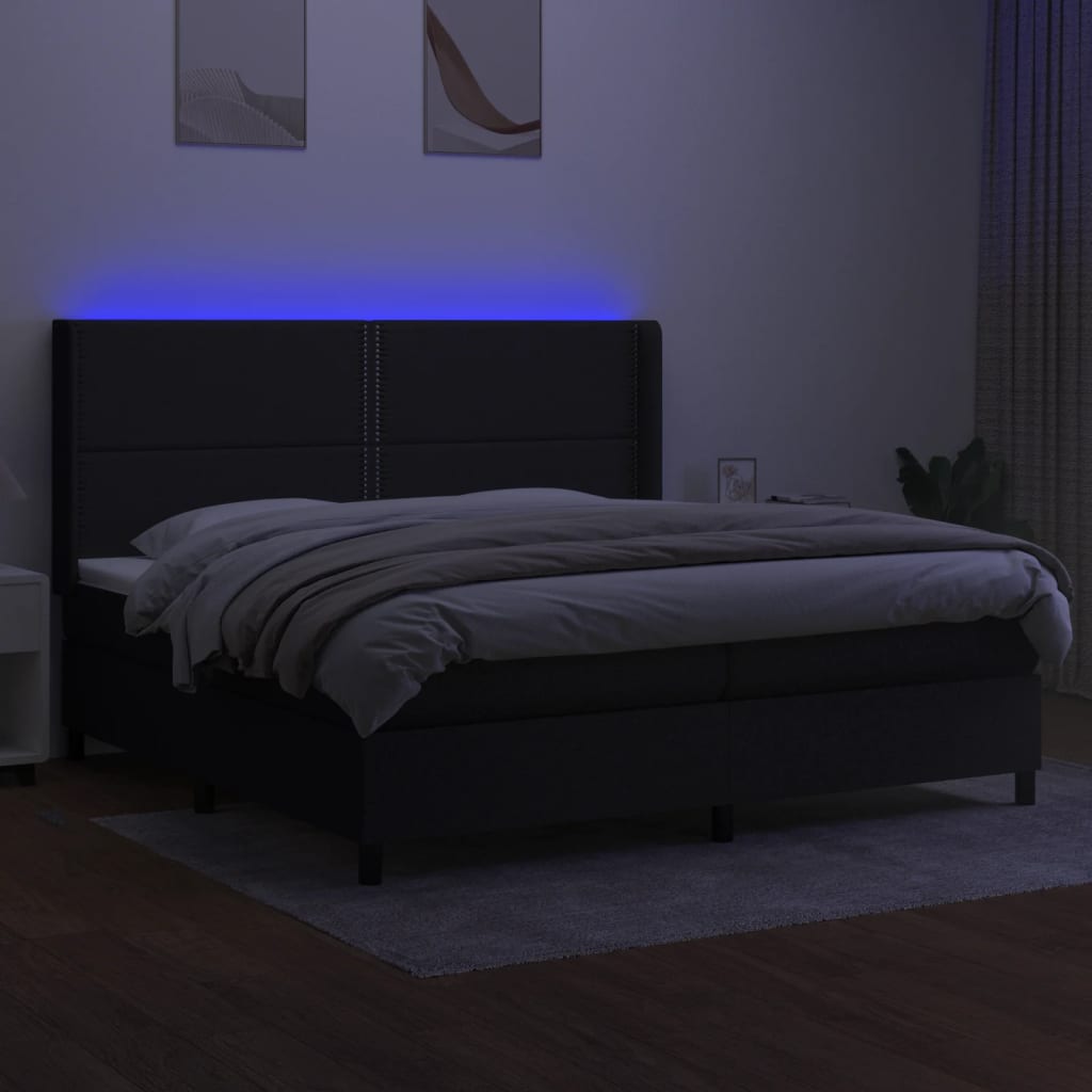 Sommier à lattes de lit matelas LED Noir 200x200 cm Tissu