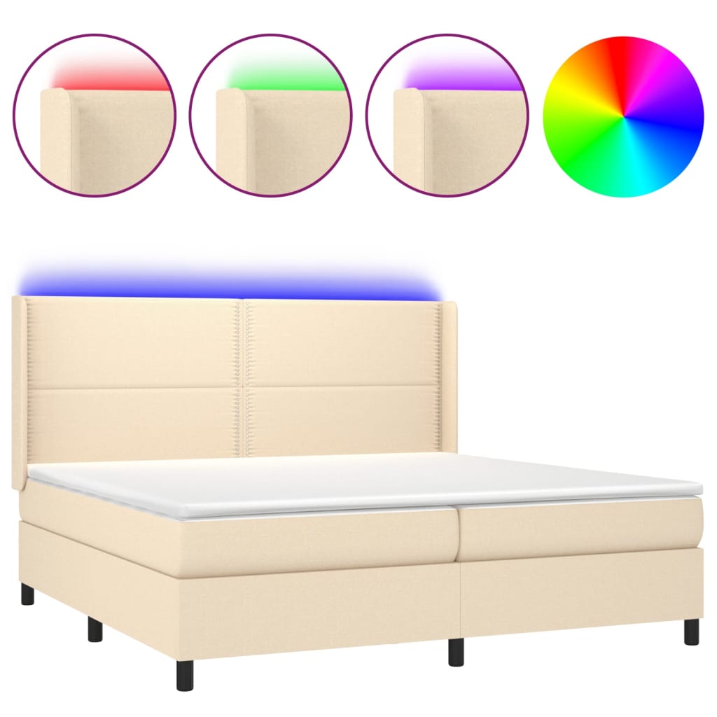 Sommier à lattes de lit matelas LED Crème 200x200 cm Tissu