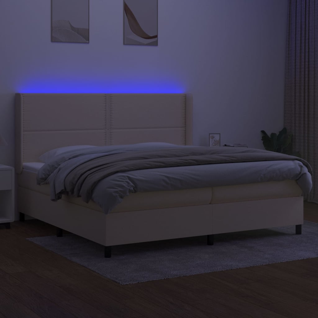 Sommier à lattes de lit matelas LED Crème 200x200 cm Tissu