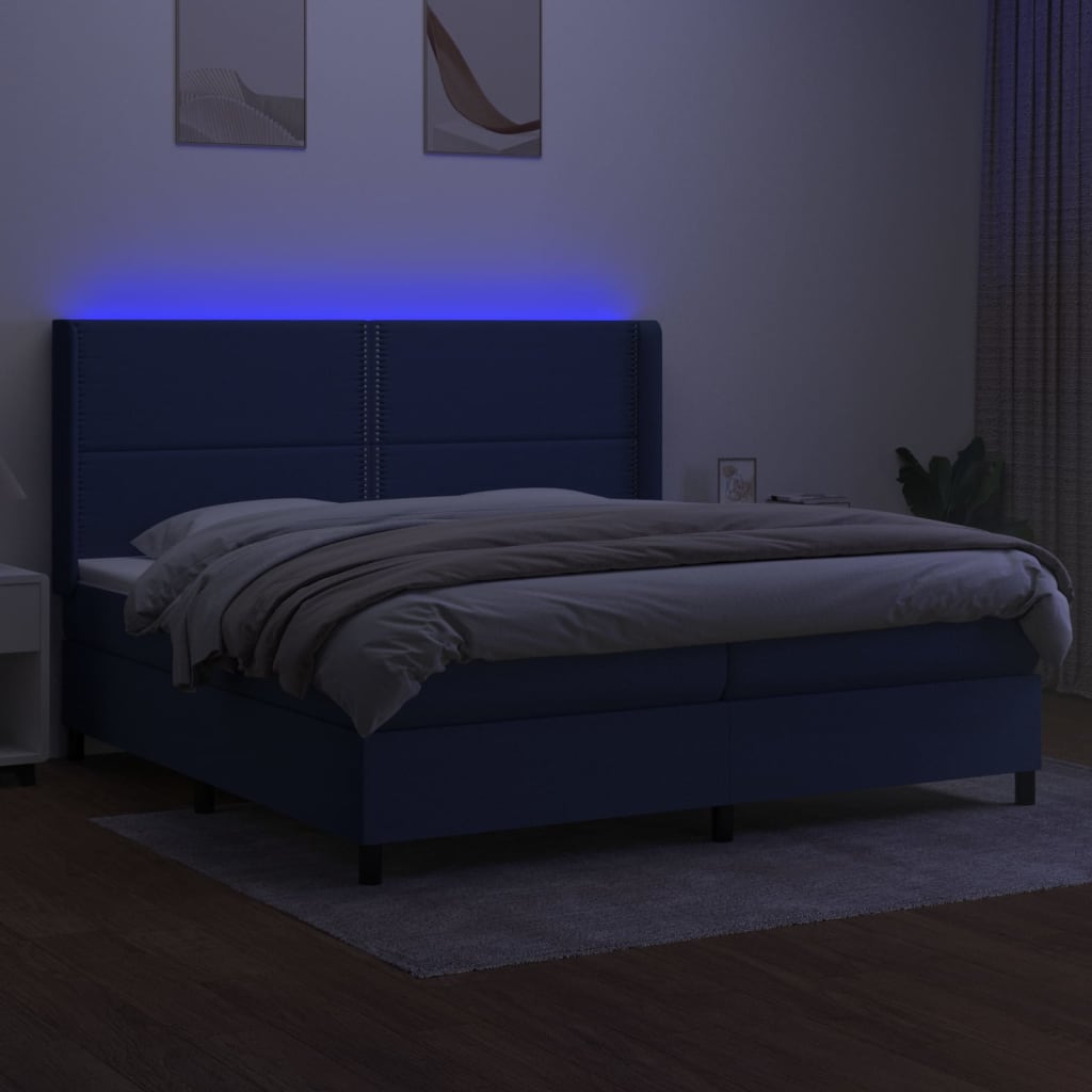 Bed slatted base mattress LED Blue 200x200 cm Fabric