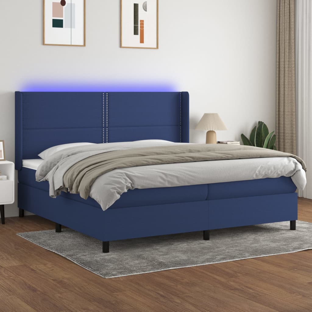 Bed slatted base mattress LED Blue 200x200 cm Fabric