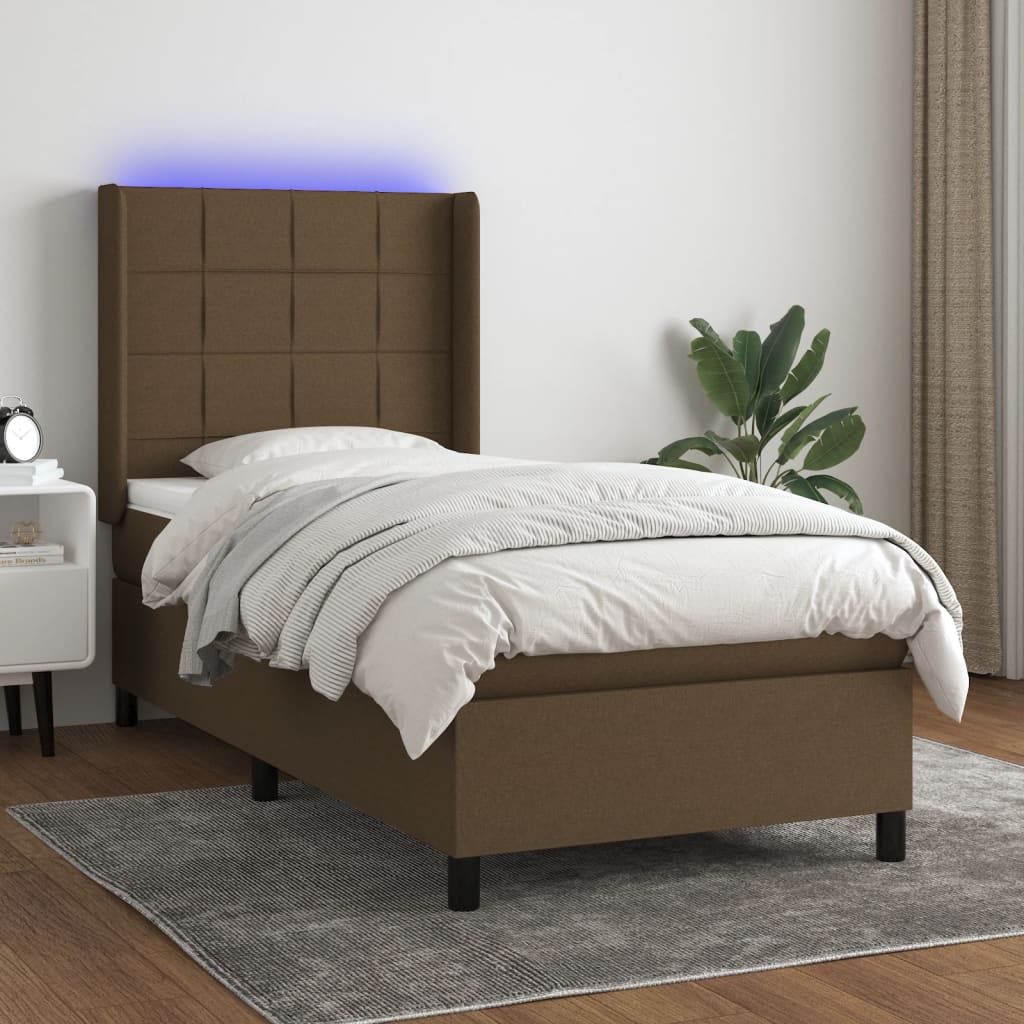 Sommier à lattes de lit matelas LED Marron foncé 80x200cm Tissu