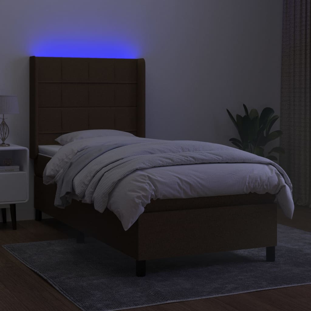 Slatted bed base with mattress and LED Dark brown 100x200 cm