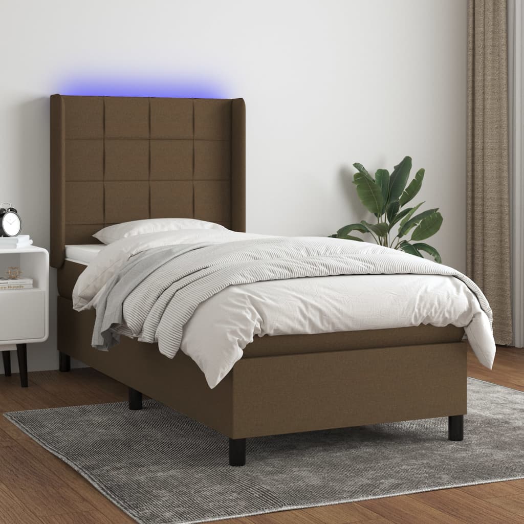 Sommier à lattes de lit matelas et LED Marron foncé 100x200 cm