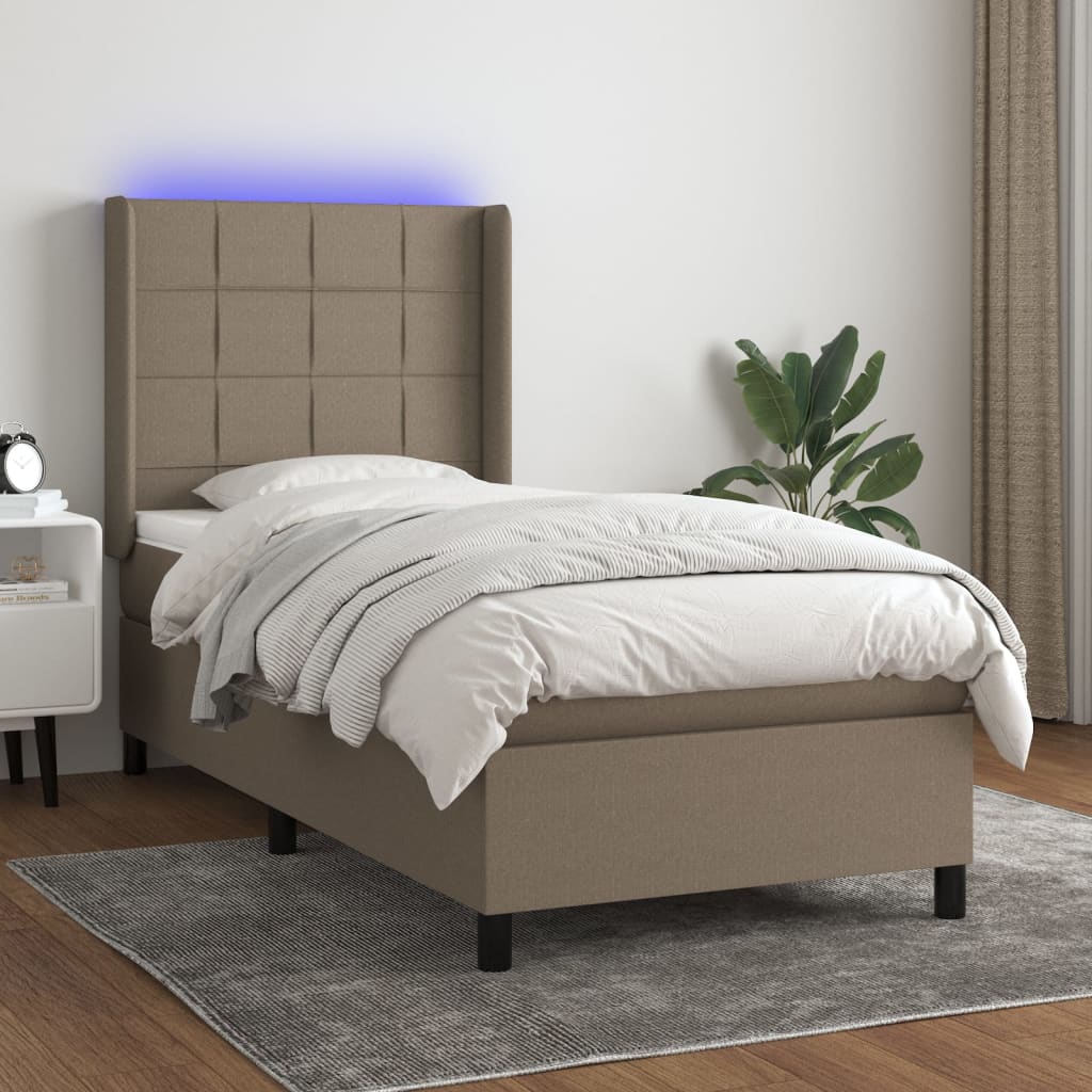 Slatted bed base with mattress and LED Taupe 100x200 cm Fabric