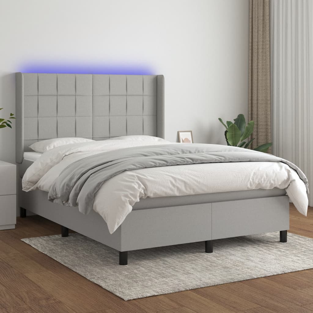 Slatted bed base LED mattress Light gray 140x190 cm Fabric