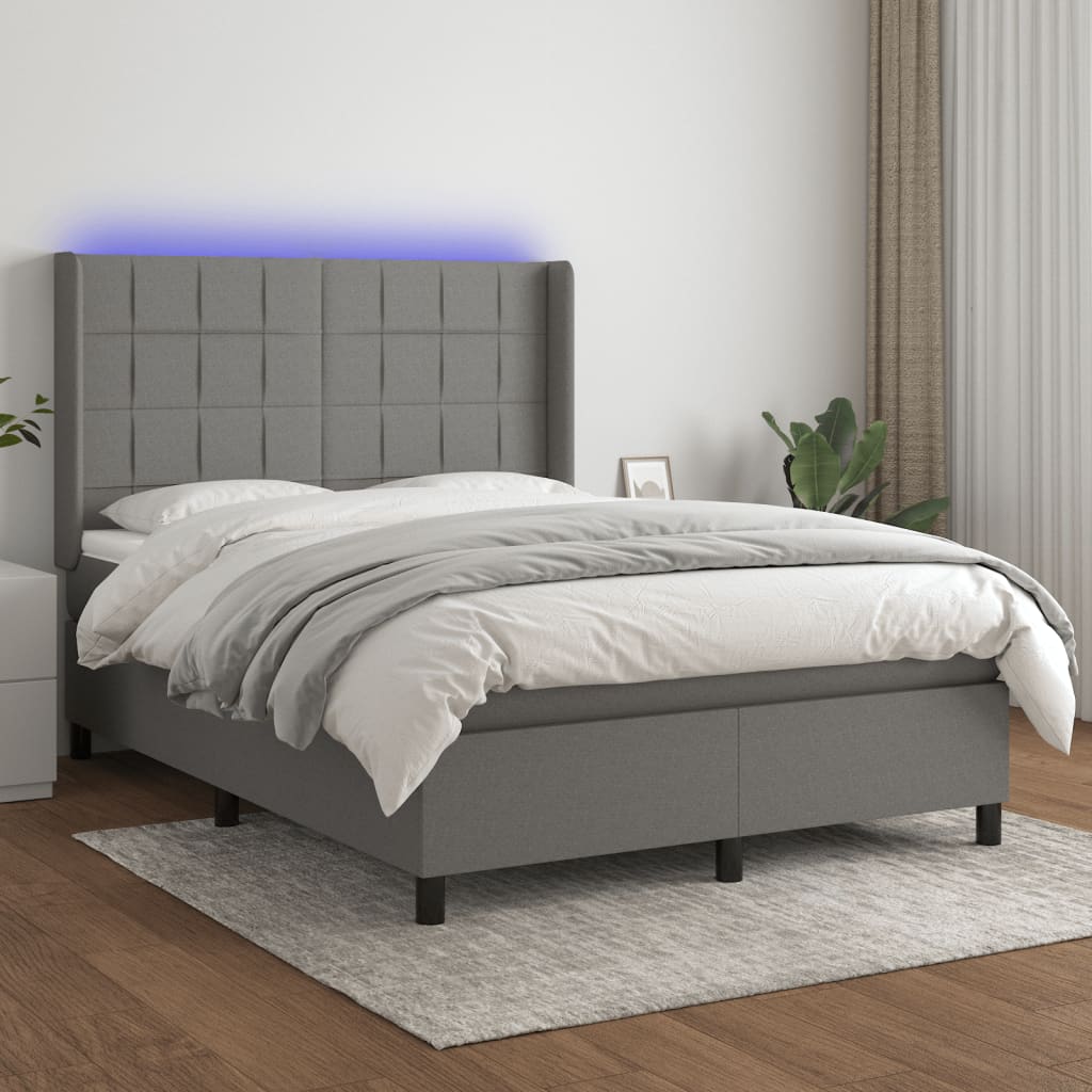 Sommier à lattes de lit matelas LED Gris foncé 140x190 cm Tissu