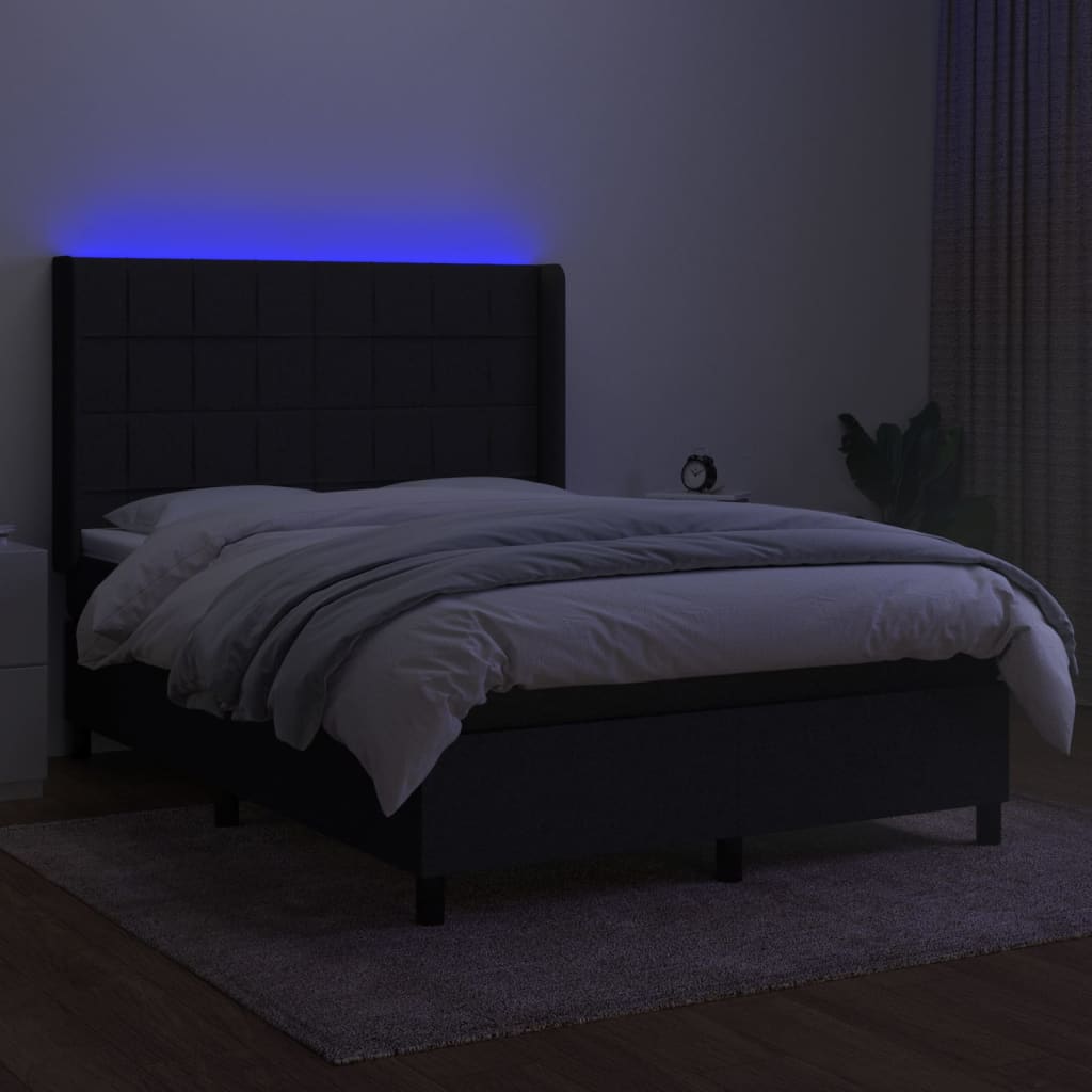 Bed slatted base mattress and LED Black 140x190 cm Fabric