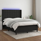 Bed slatted base mattress and LED Black 140x190 cm Fabric