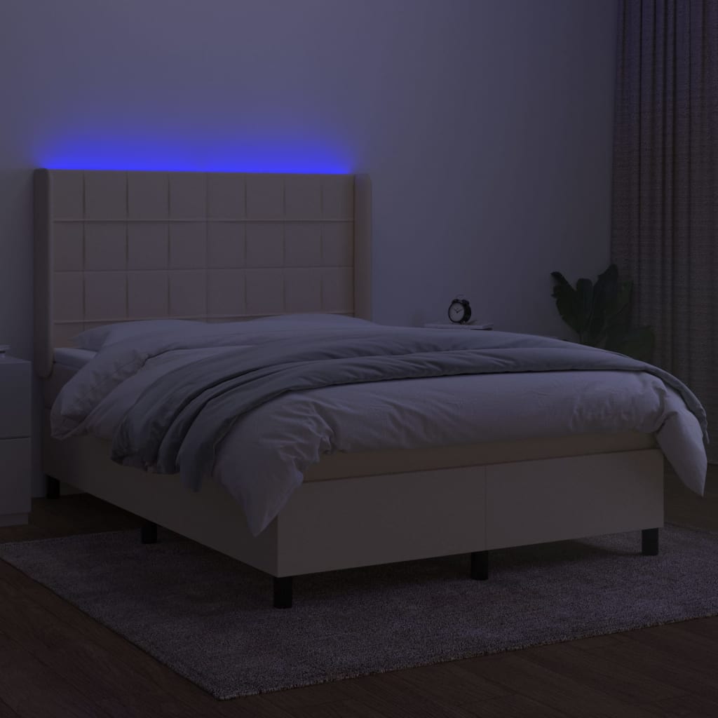 Bed slatted base mattress and LED Cream 140x190 cm Fabric