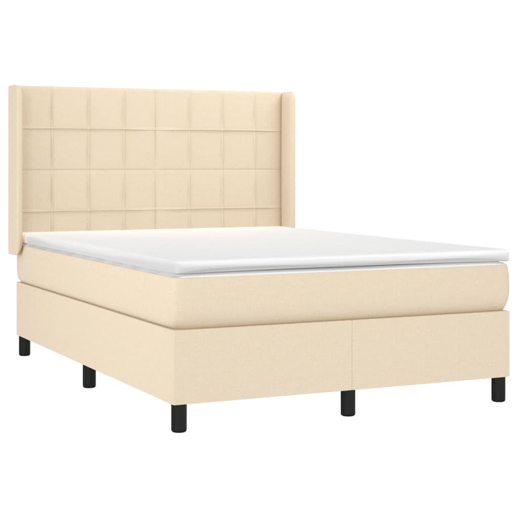 Bed slatted base mattress and LED Cream 140x190 cm Fabric