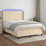 Bed slatted base mattress and LED Cream 140x190 cm Fabric