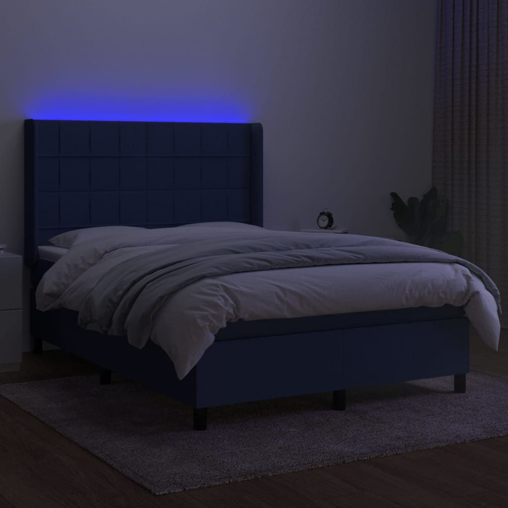 Bed slatted base mattress and LED Blue 140x190 cm Fabric