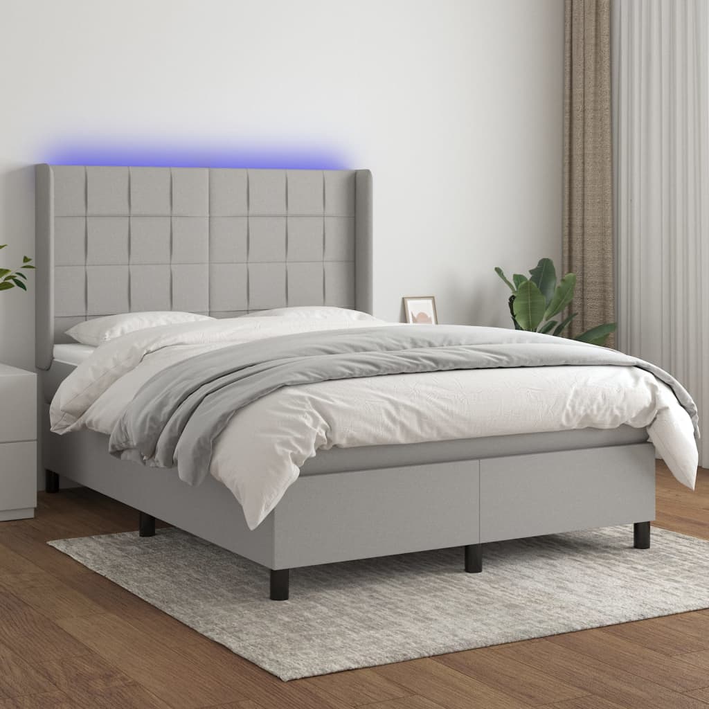 Sommier à lattes de lit matelas LED Gris clair 140x200 cm Tissu