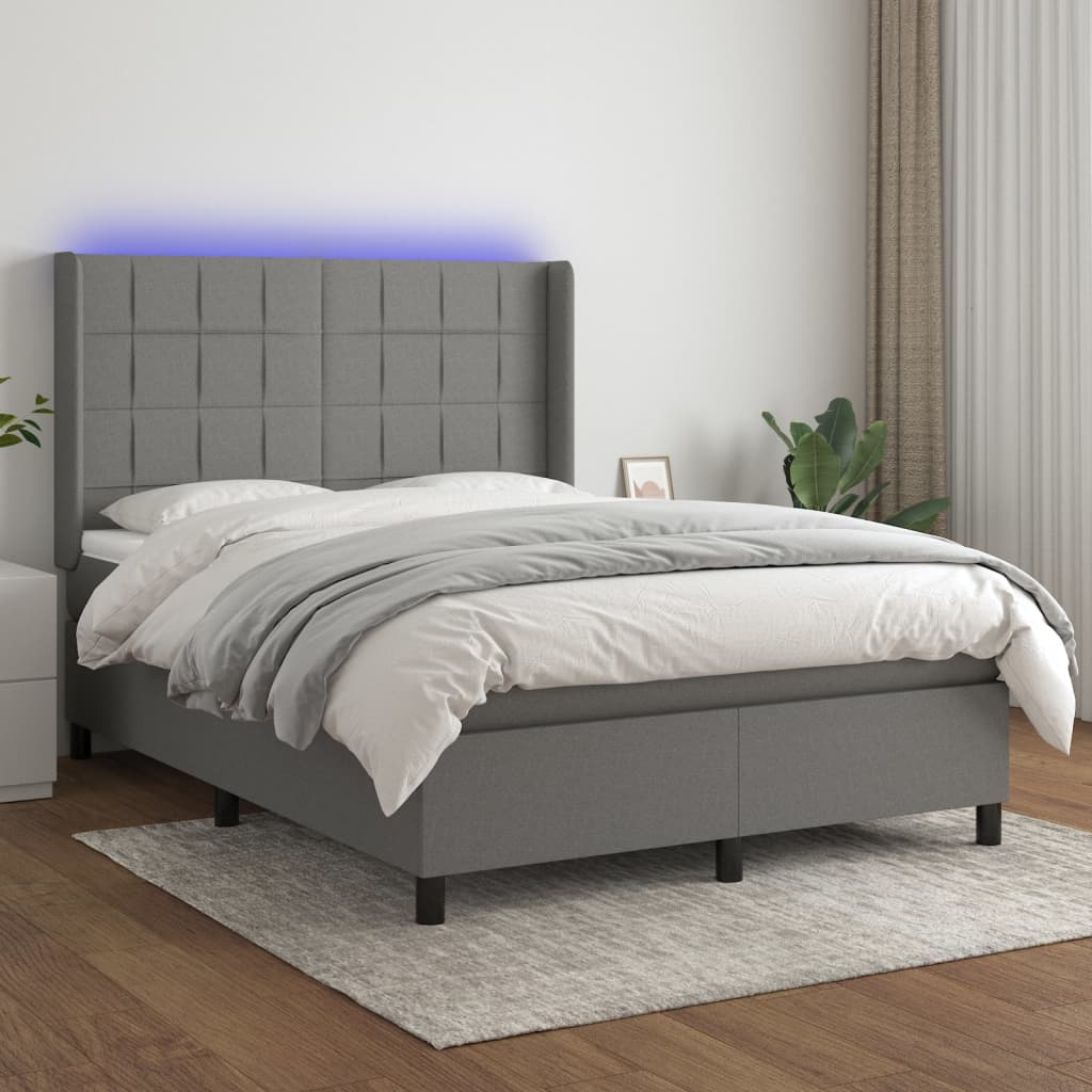 Slatted bed base LED mattress Dark gray 140x200 cm Fabric