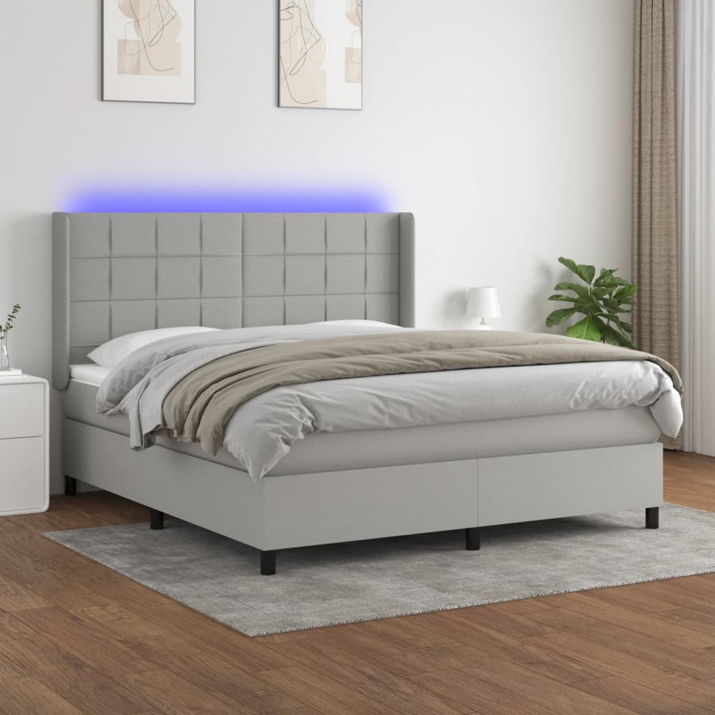 Sommier à lattes de lit matelas LED Gris clair 160x200 cm Tissu