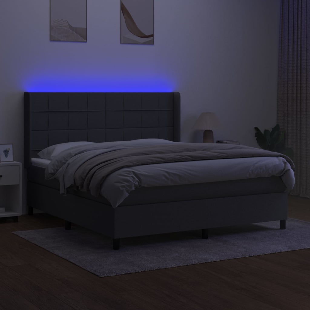 Sommier à lattes de lit matelas LED Gris foncé 160x200 cm Tissu