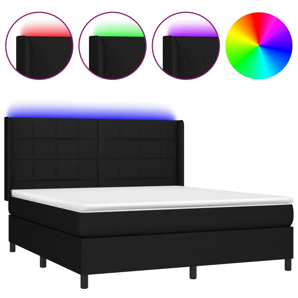 Bed slatted base mattress and LED Black 160x200 cm Fabric