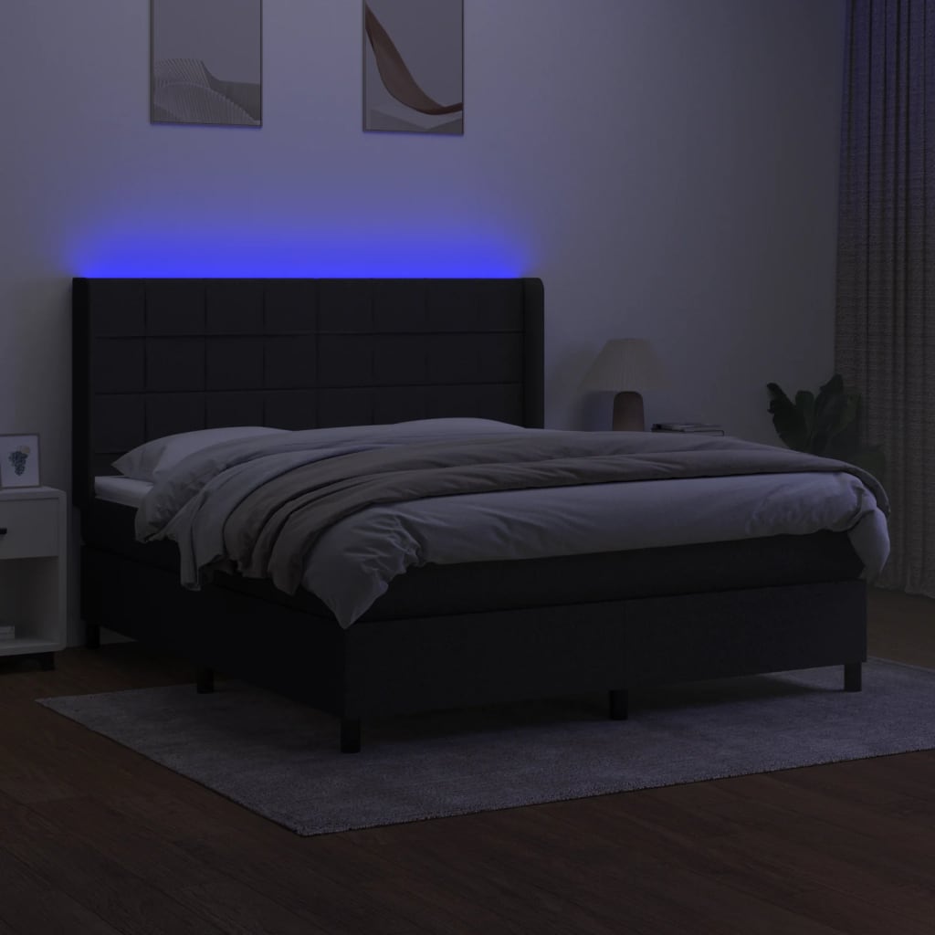 Bed slatted base mattress and LED Black 160x200 cm Fabric