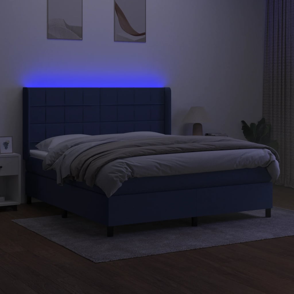 Bed slatted base mattress and LED Blue 160x200 cm Fabric