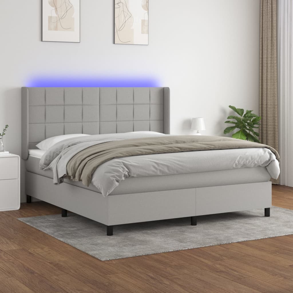 Sommier à lattes de lit matelas LED Gris clair 180x200 cm Tissu