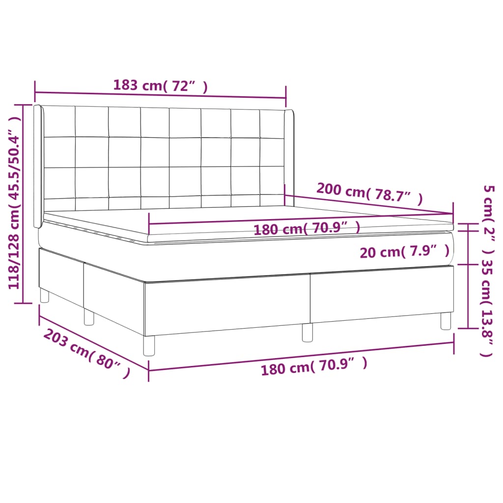 Bed slatted base mattress and LED Black 180x200 cm Fabric