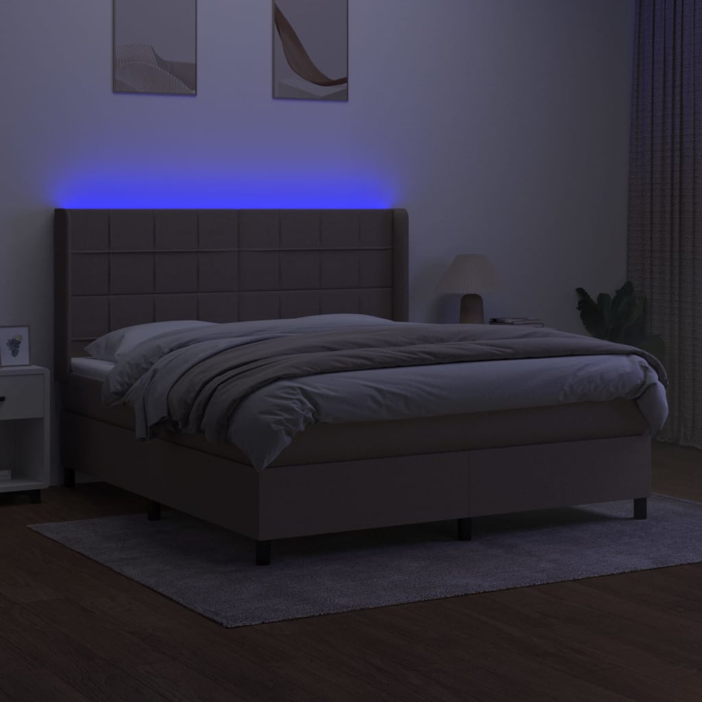 Slatted bed base with mattress and LED Taupe 180x200 cm Fabric