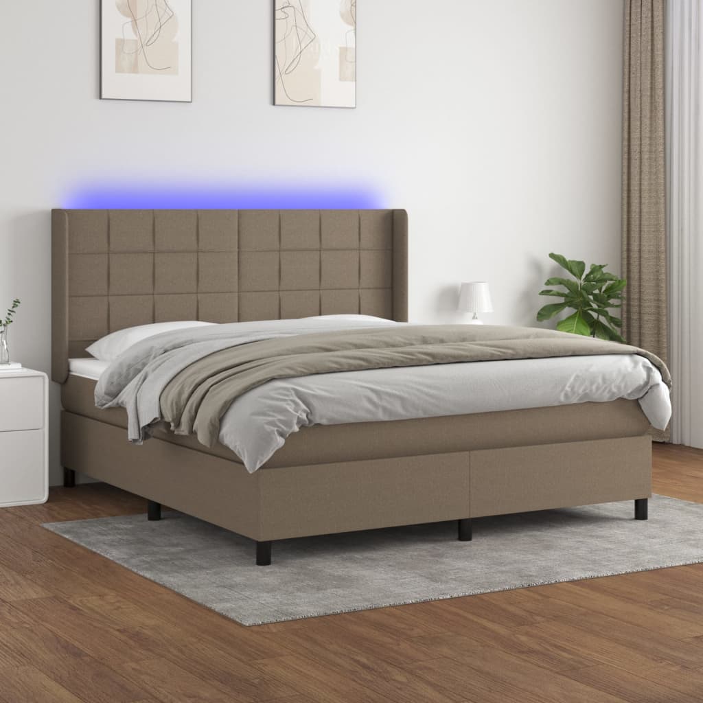 Slatted bed base with mattress and LED Taupe 180x200 cm Fabric