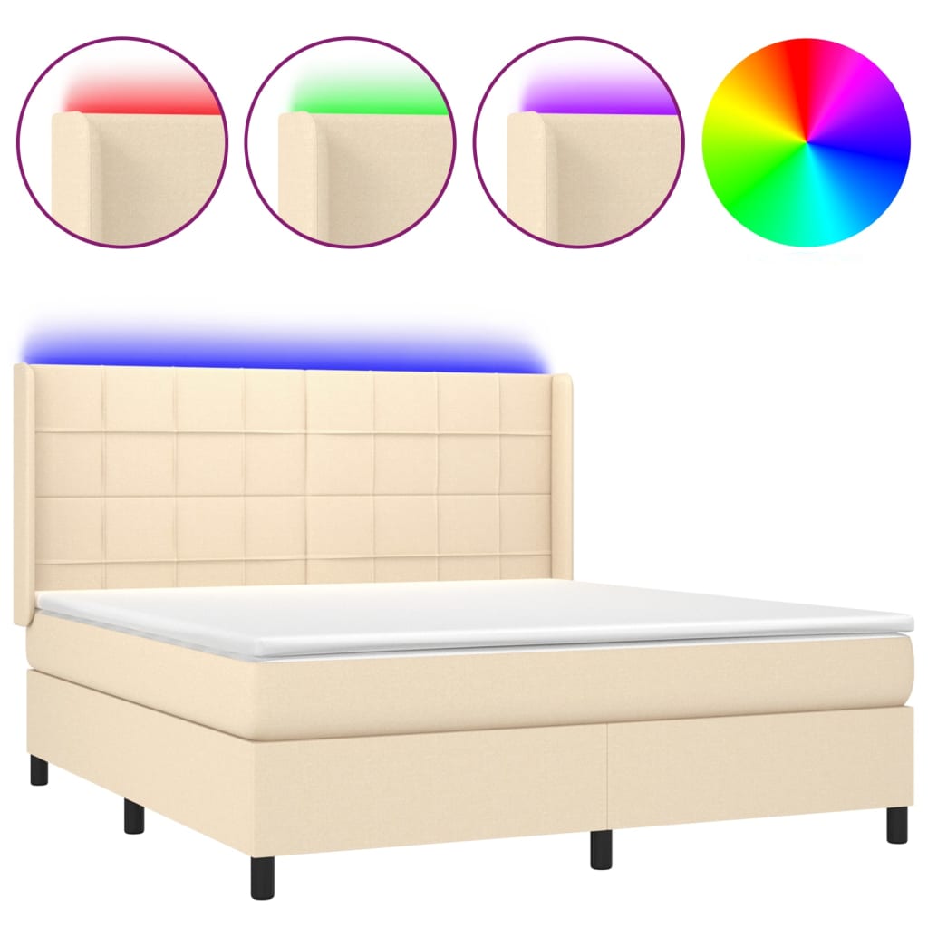 Sommier à lattes de lit matelas et LED Crème 180x200 cm Tissu