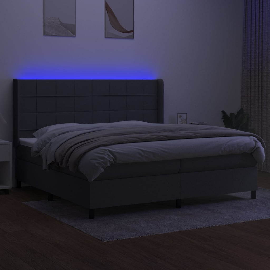 Sommier à lattes de lit matelas LED Gris foncé 200x200 cm Tissu