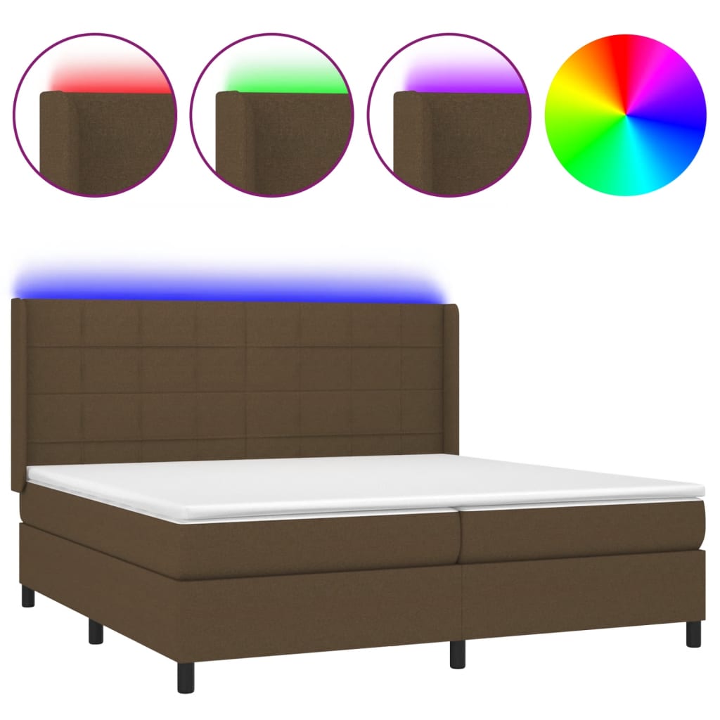 Sommier à lattes de lit matelas et LED Marron foncé 200x200 cm