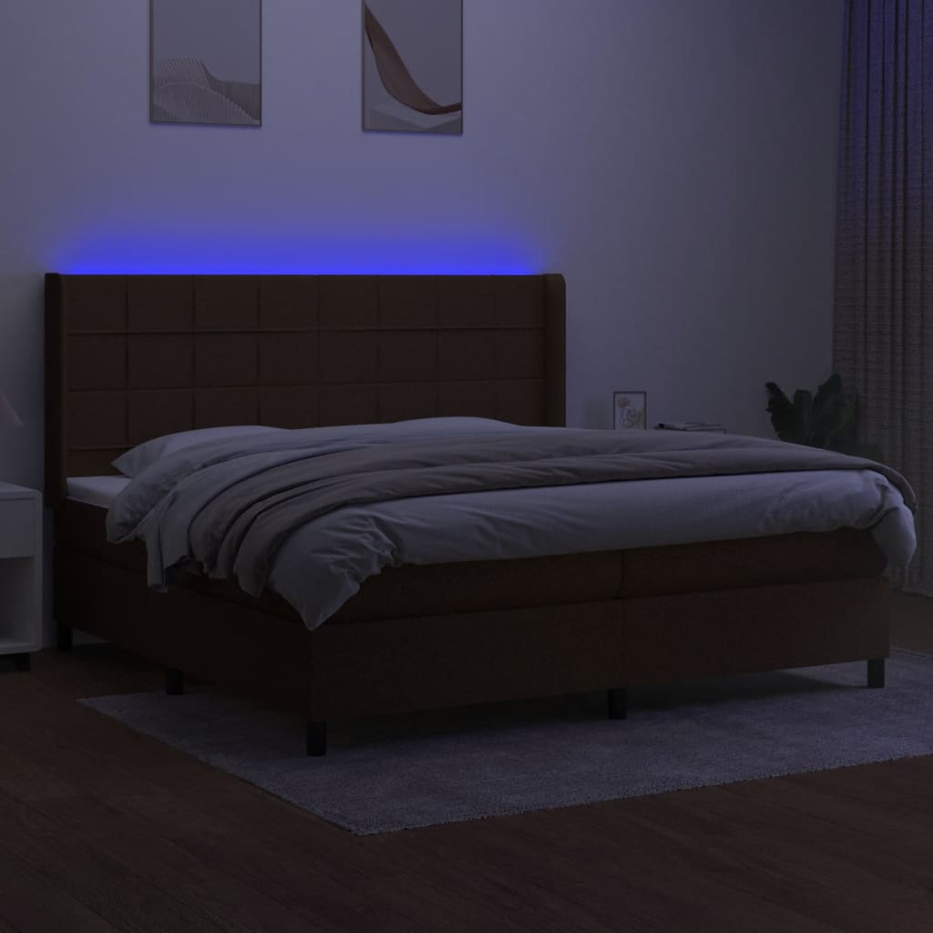 Slatted bed base with mattress and LED Dark brown 200x200 cm